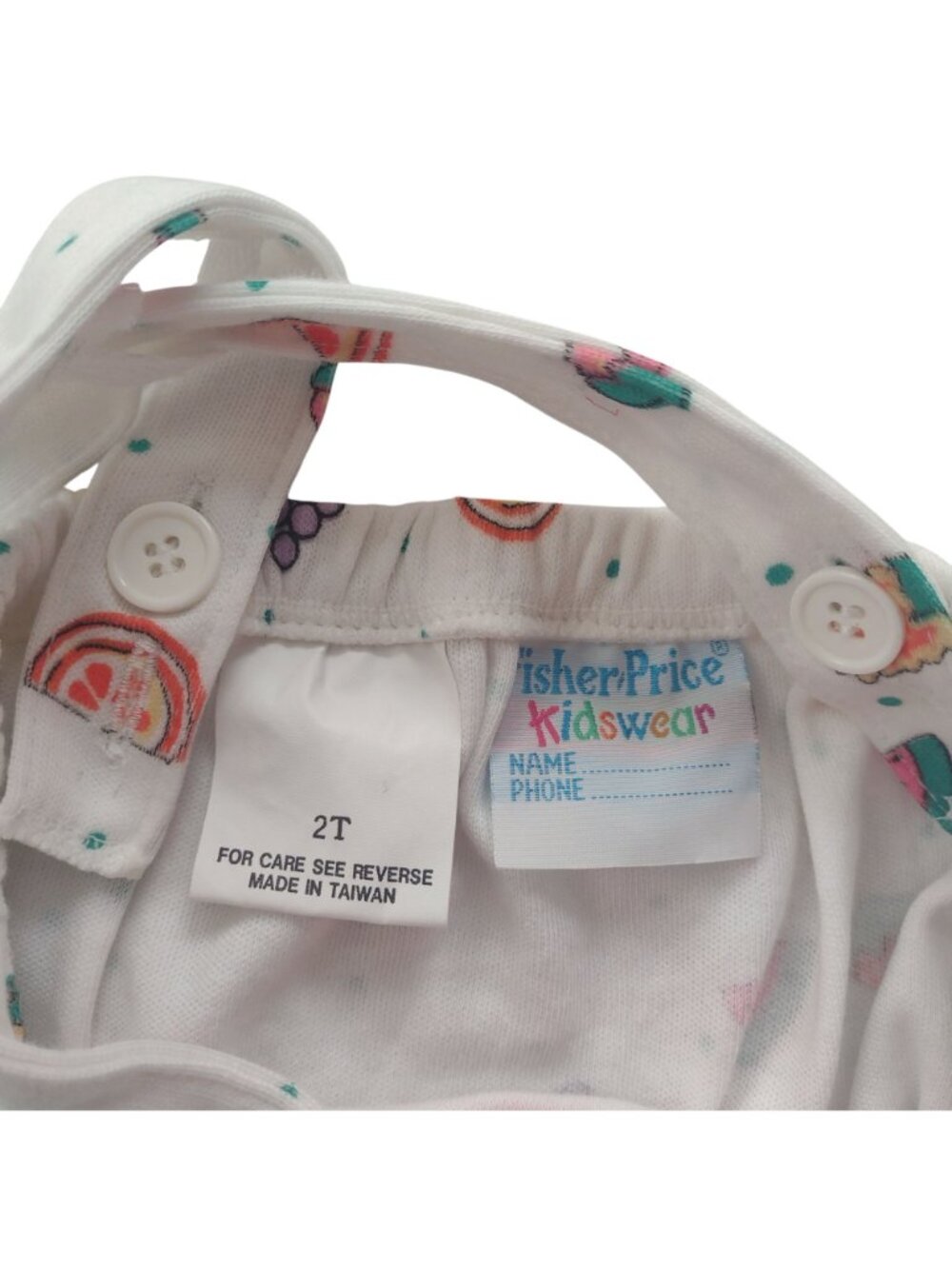 Vtg Fisher-Price Kidswear 2T Fruit-Print Romper NEW Deadstock w Strawberry Bib - Picture 2 of 8